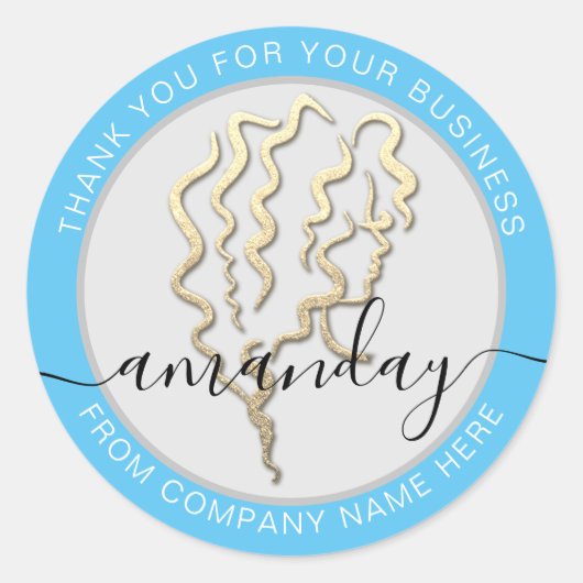 Golden Logo Naam Blauw Kapper Dank u Ronde Sticker (Voorkant)