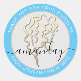 Golden Logo Naam Blauw Kapper Dank u Ronde Sticker