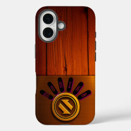 Golden Logo op Rich Wood Achtergrond iPhone 16 Hoesje