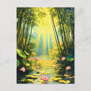 Golden Lotus Bamboo Forest Waterverf Feestdagenkaart