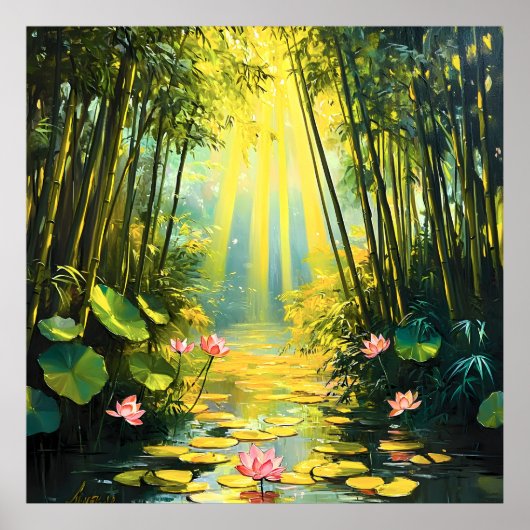 Golden Lotus Bamboo Forest Waterverf Poster (Voorkant)