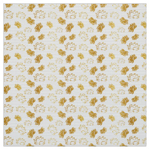 Golden Lotus Flower Pattern on white Background Stof
