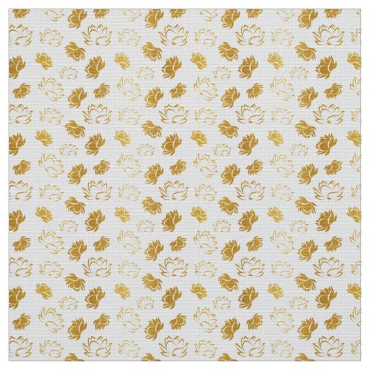Golden Lotus Flower Pattern on white Background Stof (Swatch)