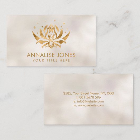 Golden Lotus flower shape en maan op parel Visitekaartje (Voorkant / Achterkant)
