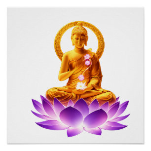 Golden Lotus Meditation Buddha Spiritual Yoga Desi Perfect Poster