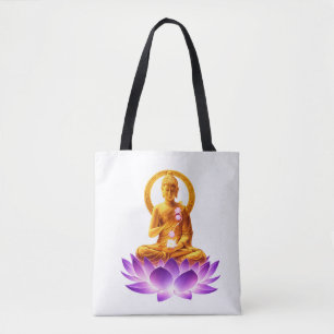 Golden Lotus Meditation Buddha Spiritual Yoga Desi Tote Bag