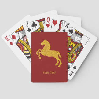 Golden Lotus Petal Pattern Horse op donkerrood Pokerkaarten
