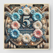 Golden Love: 5e Jubileum Design Vierkante Klok (Voorkant)