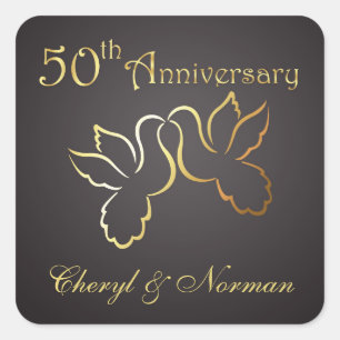 Golden love birds 50th Bruiloft Jubileum Sticker