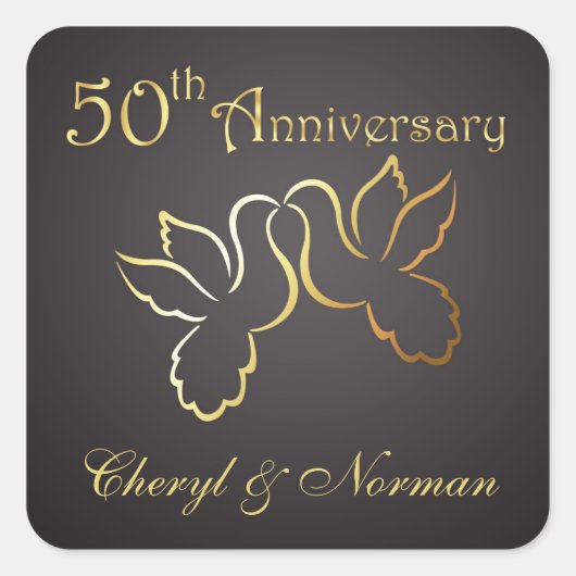Golden love birds 50th Bruiloft Jubileum Sticker (Voorkant)