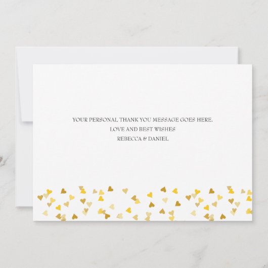 Golden Love Hearts Confetti Script Bedankkaart (Achterkant)
