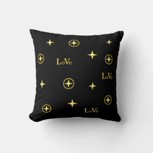 Golden Love Text en Stars on Black Kussen