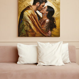 Golden Lovers Portrait ❤️ Klimt Geïnspireerd Ontwe Canvas Afdruk