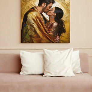 Golden Lovers Portrait ❤️ Klimt Geïnspireerd Ontwe Canvas Afdruk