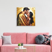 Golden Lovers Portrait ❤️ Klimt Geïnspireerd Ontwe Canvas Afdruk (Insitu (Woonkamer))