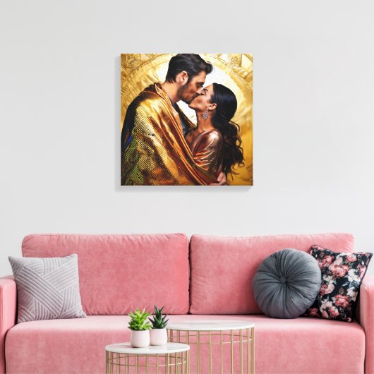 Golden Lovers Portrait ❤️ Klimt Geïnspireerd Ontwe Canvas Afdruk (Insitu (Woonkamer))