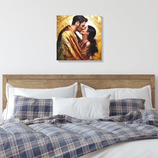Golden Lovers Portrait ❤️ Klimt Geïnspireerd Ontwe Canvas Afdruk (Insitu (Slaapkamer))