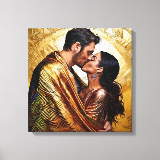 Golden Lovers Portrait ❤️ Klimt Geïnspireerd Ontwe Canvas Afdruk (Voorkant)