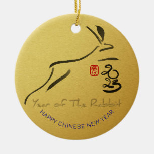 Golden Lunar-Chinees konijnenjaar 2023 CO-keramiek Keramisch Ornament