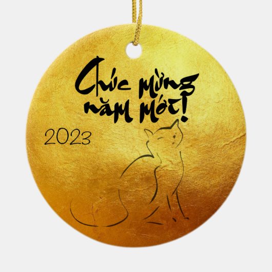 Golden Lunar Vietnamees kat Jaar 2023 CO Keramisch Ornament (Voorkant)