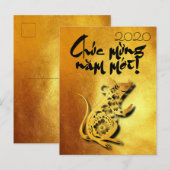 Golden Lunar Vietnamees Rat 2020 GP Uitnodiging Briefkaart (Voorkant / Achterkant)