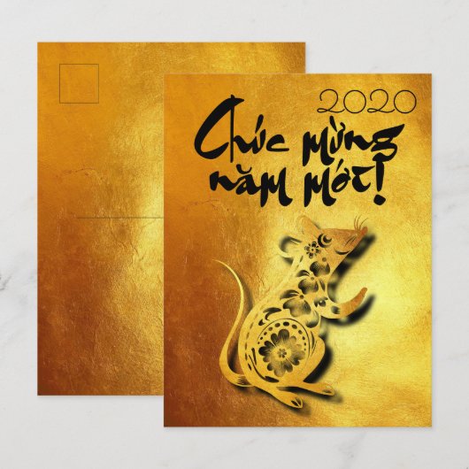 Golden Lunar Vietnamees Rat 2020 GP Uitnodiging Briefkaart (Voorkant / Achterkant)