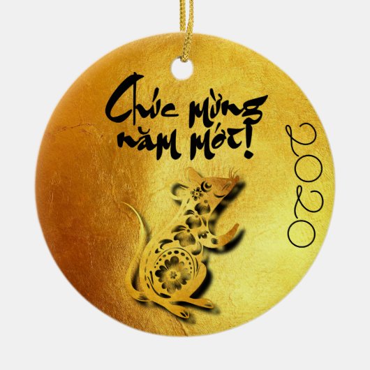 Golden Lunar Vietnamees Rat 2020 RCO Keramisch Ornament (Voorkant)