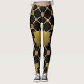 Golden Luxe: Zwarte Elegantie Leggings (Voorkant)