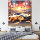 golden luxury car in a desert landscape canvas afdruk (Insitu (Slaapkamer))