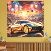 golden luxury car in a desert landscape canvas afdruk (Insitu (Woonkamer))