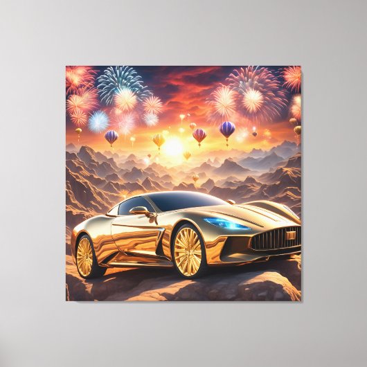 golden luxury car in a desert landscape canvas afdruk (Voorkant)