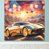 golden luxury car in a desert landscape canvas afdruk (Insitu (Houten vloer))