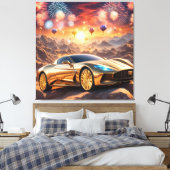 golden luxury car in a desert landscape canvas afdruk (Insitu (Slaapkamer))