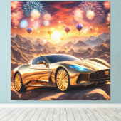 golden luxury car in a desert landscape canvas afdruk (Insitu (Houten vloer))