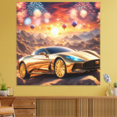 golden luxury car in a desert landscape canvas afdruk (Insitu (Woonkamer))