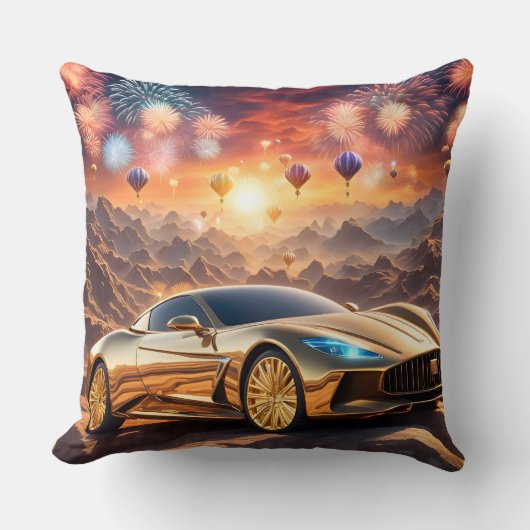 golden luxury car in a desert landscape kussen (Voorkant)