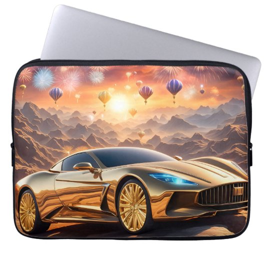 golden luxury car in a desert landscape laptop sleeve (Voorkant)