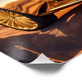 golden luxury car in a desert landscape perfect poster (Hoek)