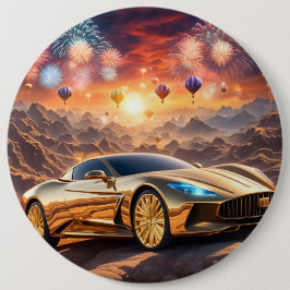 golden luxury car in a desert landscape ronde button 6,0 cm