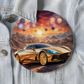 golden luxury car in a desert landscape ronde button 6,0 cm (In situ)