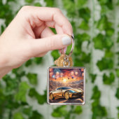 golden luxury car in a desert landscape sleutelhanger (Hand)