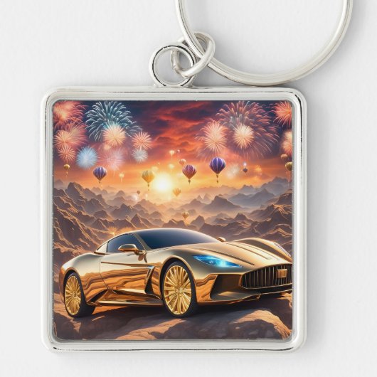 golden luxury car in a desert landscape sleutelhanger (Voorkant)
