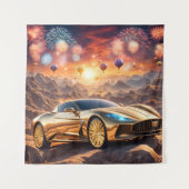 golden luxury car in a desert landscape wandkleed (Voorkant)