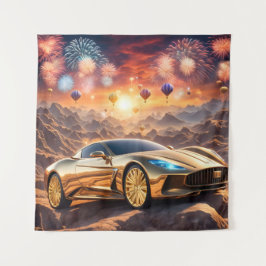 golden luxury car in a desert landscape wandkleed