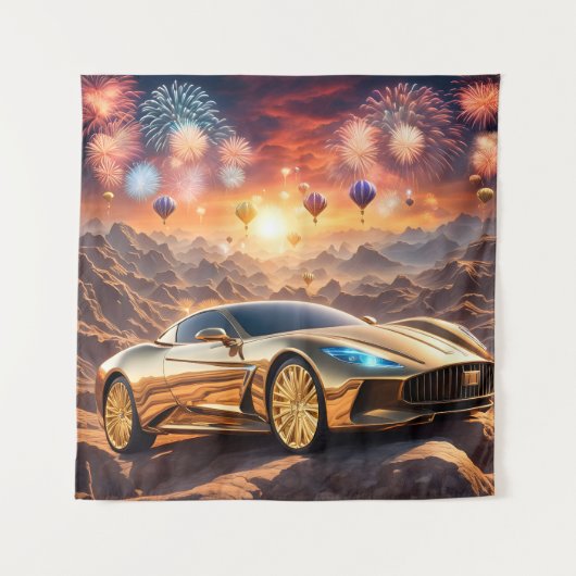 golden luxury car in a desert landscape wandkleed (Voorkant)