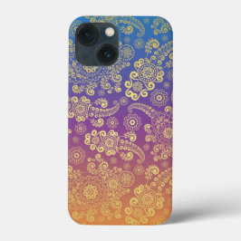 Golden Luxury Paisley op blauw, Paars en Oranje Case-Mate iPhone Case