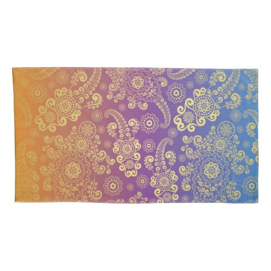 Golden Luxury Paisley op blauw, Paars en Oranje Kussensloop (Achterkant-Rechts)