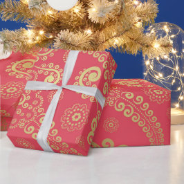 Golden Luxury Paisley over tropische roze achtergr Cadeaupapier