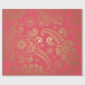 Golden Luxury Paisley over tropische roze achtergr Cadeaupapier (Vlak)