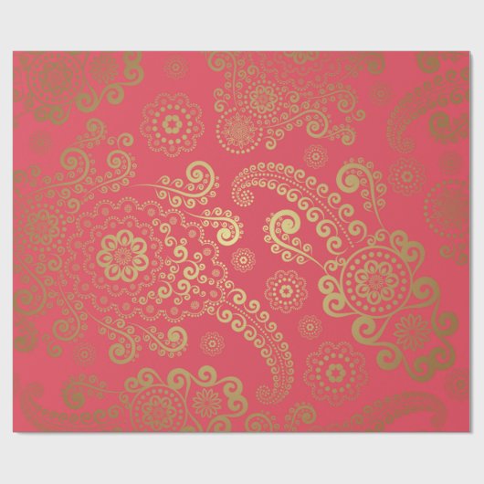 Golden Luxury Paisley over tropische roze achtergr Cadeaupapier (Vlak)